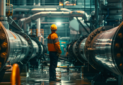 Interconnected industrial processing units illustrating potential domino effects in process safety